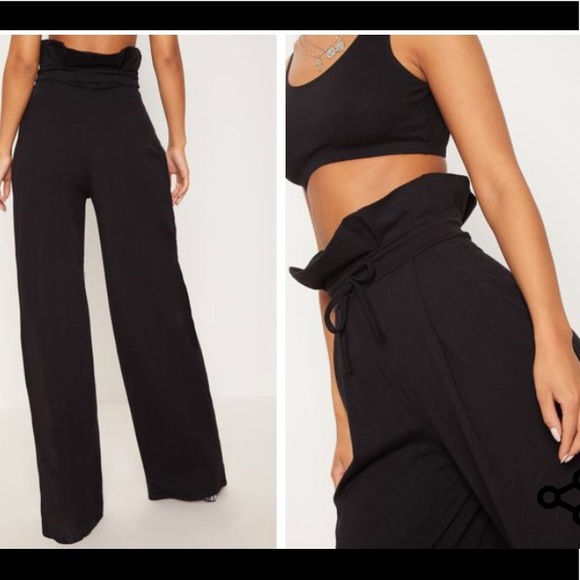 NWT PLT Black paperbag high waist wide leg pants - Picture 2 of 3